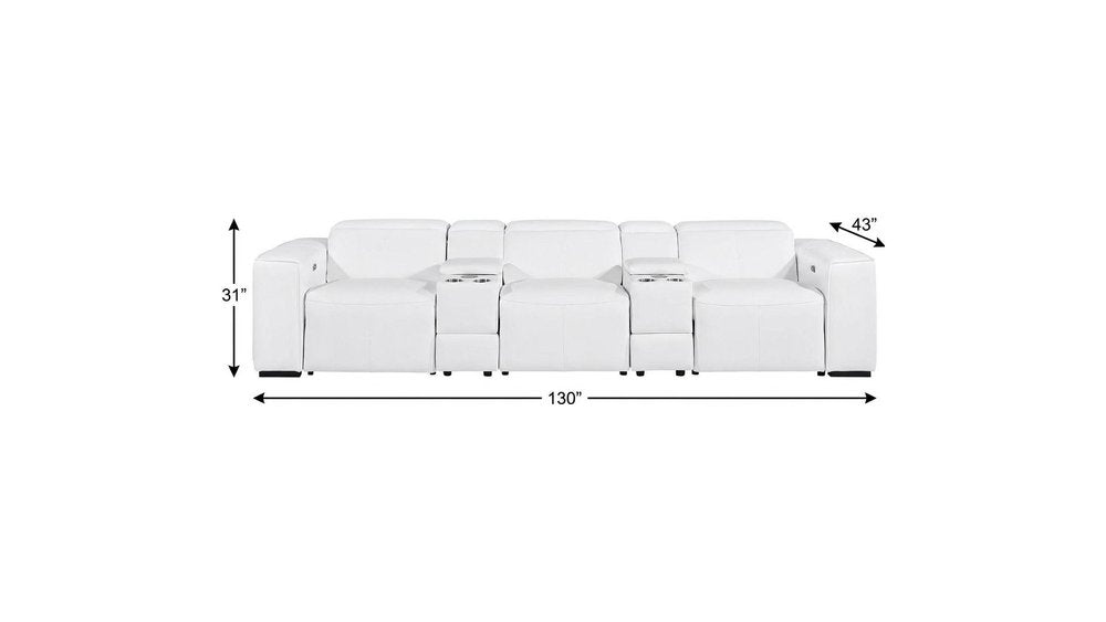 130" Beige Top Grain Leather Reclining Metal USB Sofa