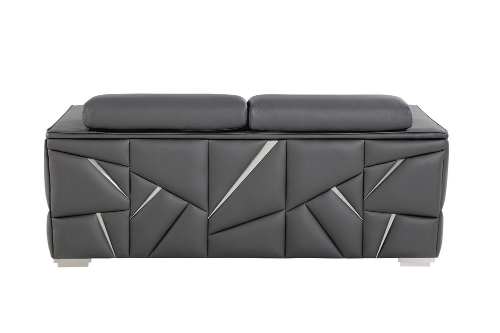 89" Dark Gray Top Grain Leather Reclining Solid Wood Sofa