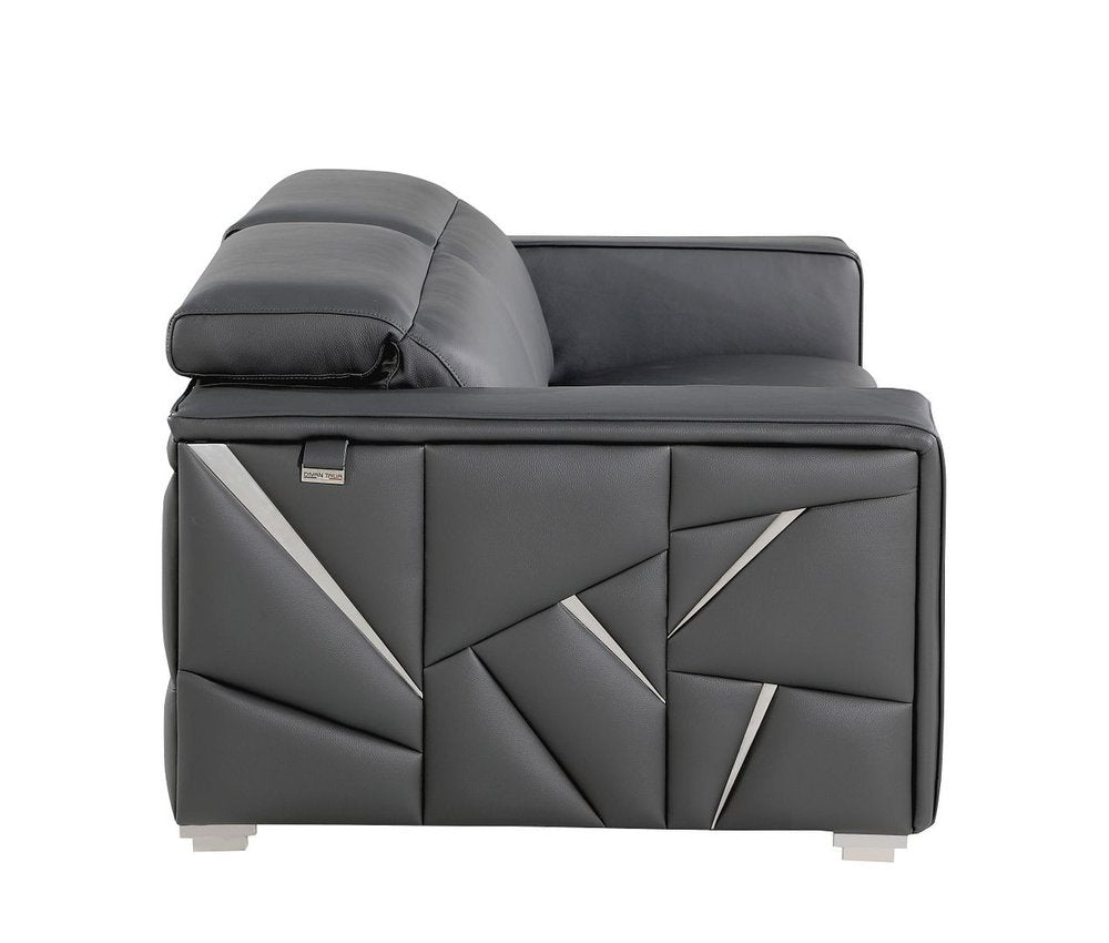 89" Dark Gray Top Grain Leather Reclining Solid Wood Sofa