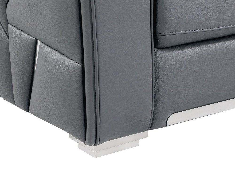 89" Dark Gray Top Grain Leather Reclining Solid Wood Sofa