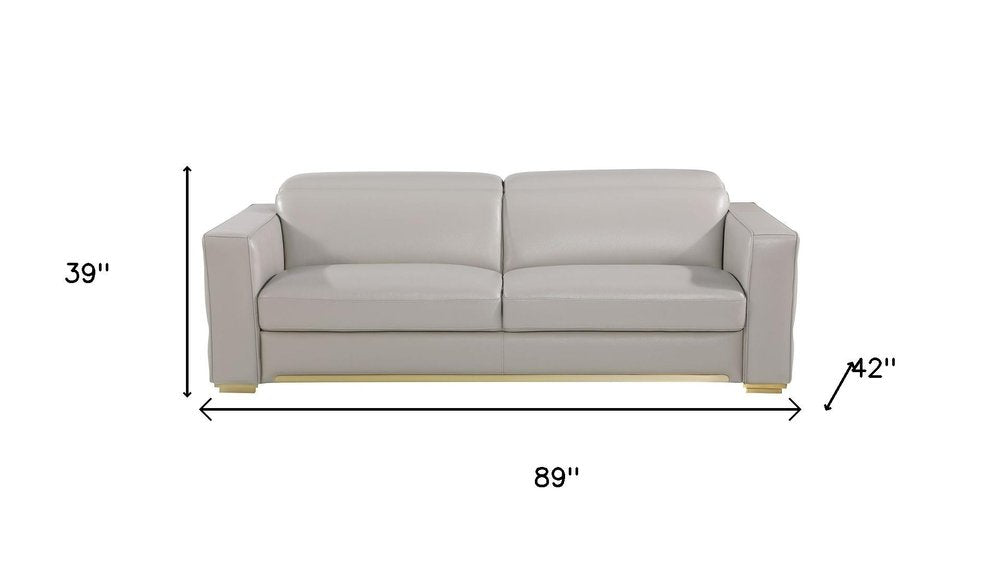 89" Dark Gray Top Grain Leather Reclining Solid Wood Sofa
