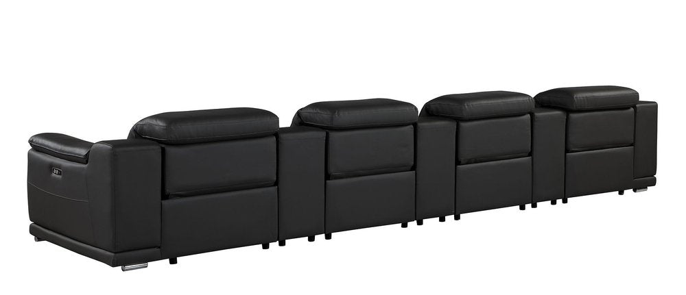 175" Beige Italian Leather Reclining Metal USB Sofa
