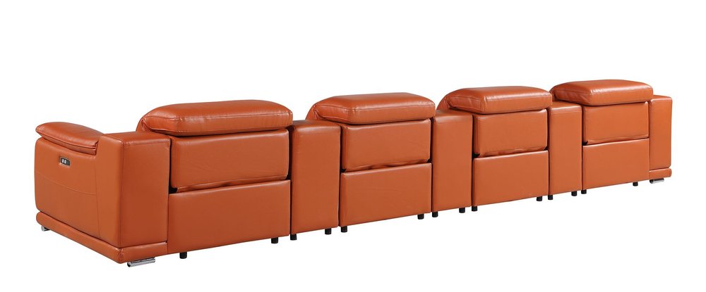 175" Beige Italian Leather Reclining Metal USB Sofa
