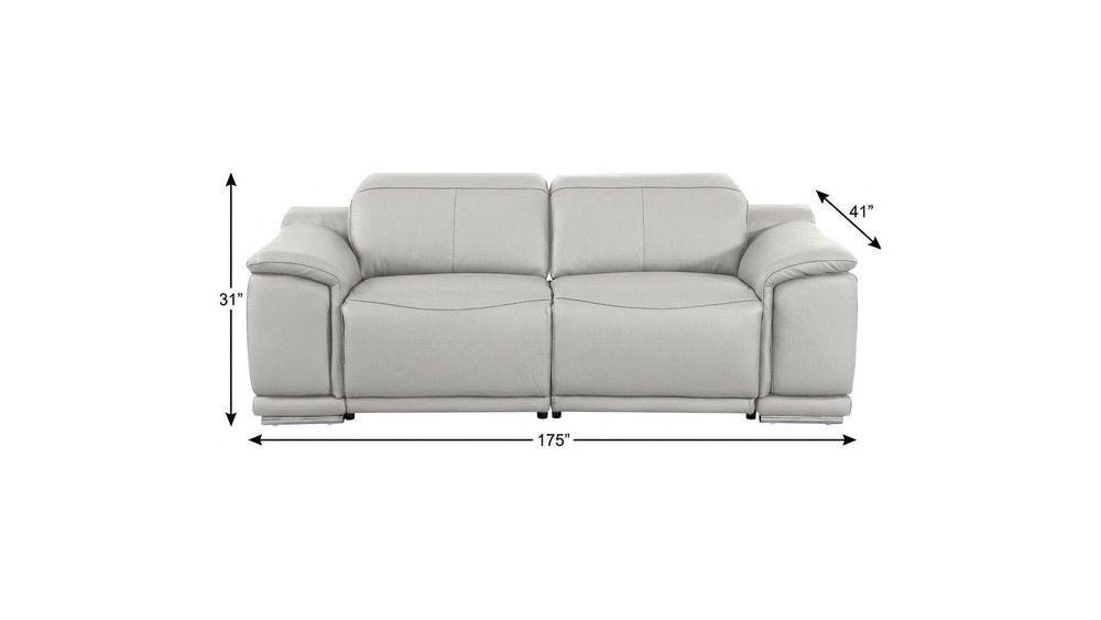 175" Beige Italian Leather Reclining Metal USB Sofa