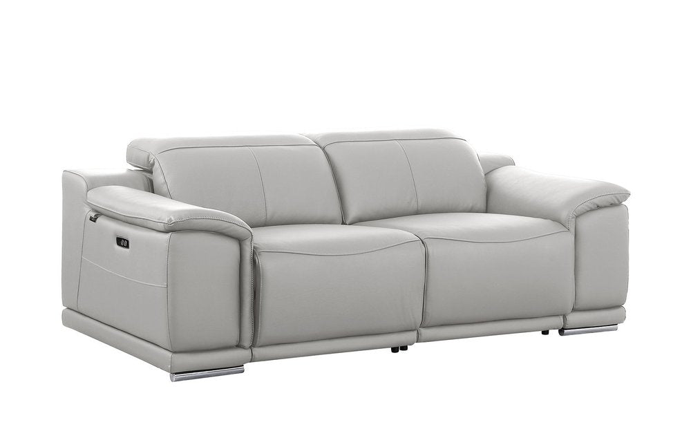 175" Beige Italian Leather Reclining Metal USB Sofa