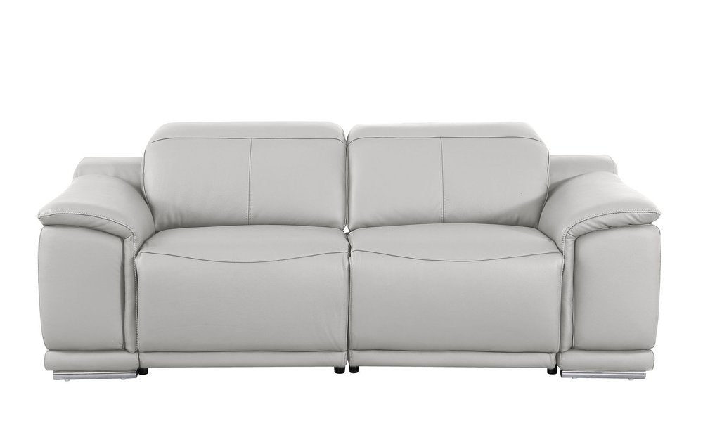 175" Beige Italian Leather Reclining Metal USB Sofa