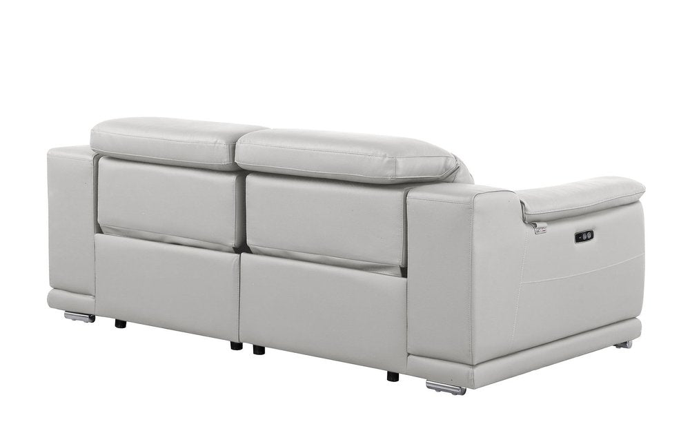 175" Beige Italian Leather Reclining Metal USB Sofa
