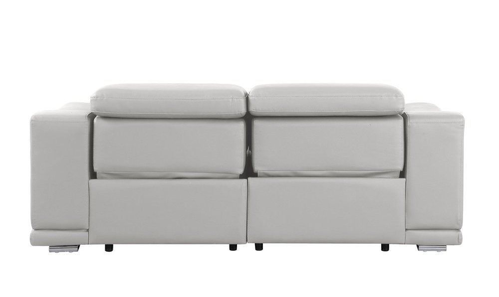 175" Beige Italian Leather Reclining Metal USB Sofa