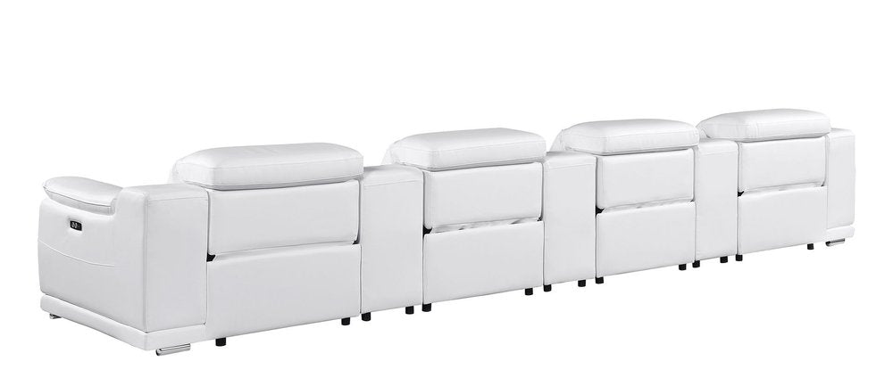175" Beige Italian Leather Reclining Metal USB Sofa