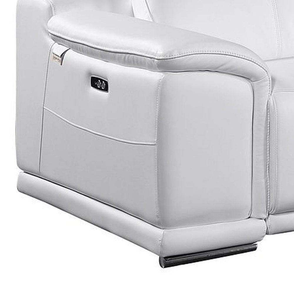 175" Beige Italian Leather Reclining Metal USB Sofa