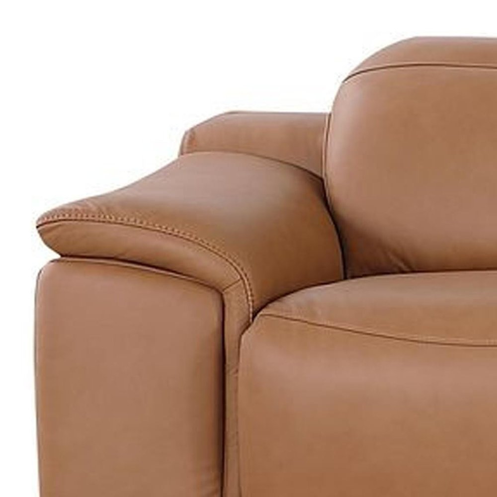175" Beige Italian Leather Reclining Metal USB Sofa