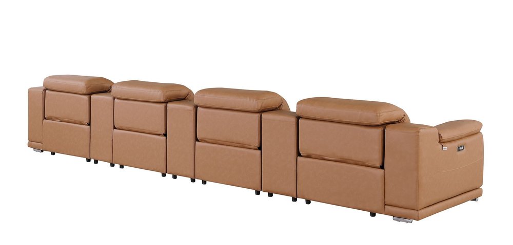 175" Beige Italian Leather Reclining Metal USB Sofa