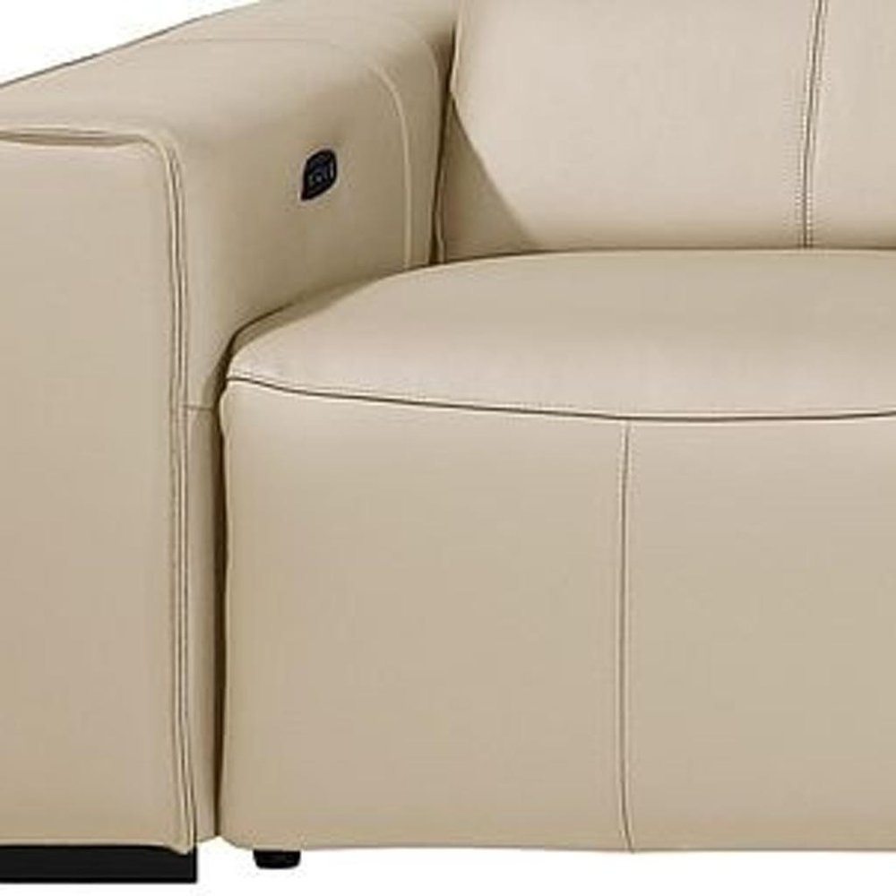 170" Beige Top Grain Leather Reclining Metal USB Sofa