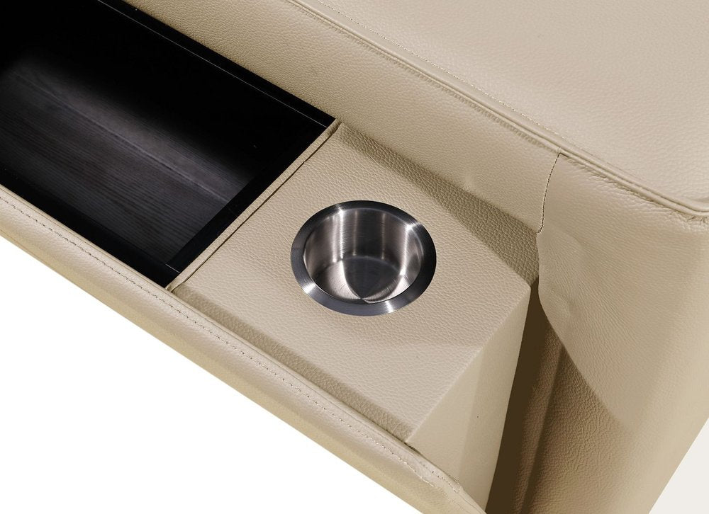 170" Beige Top Grain Leather Reclining Metal USB Sofa
