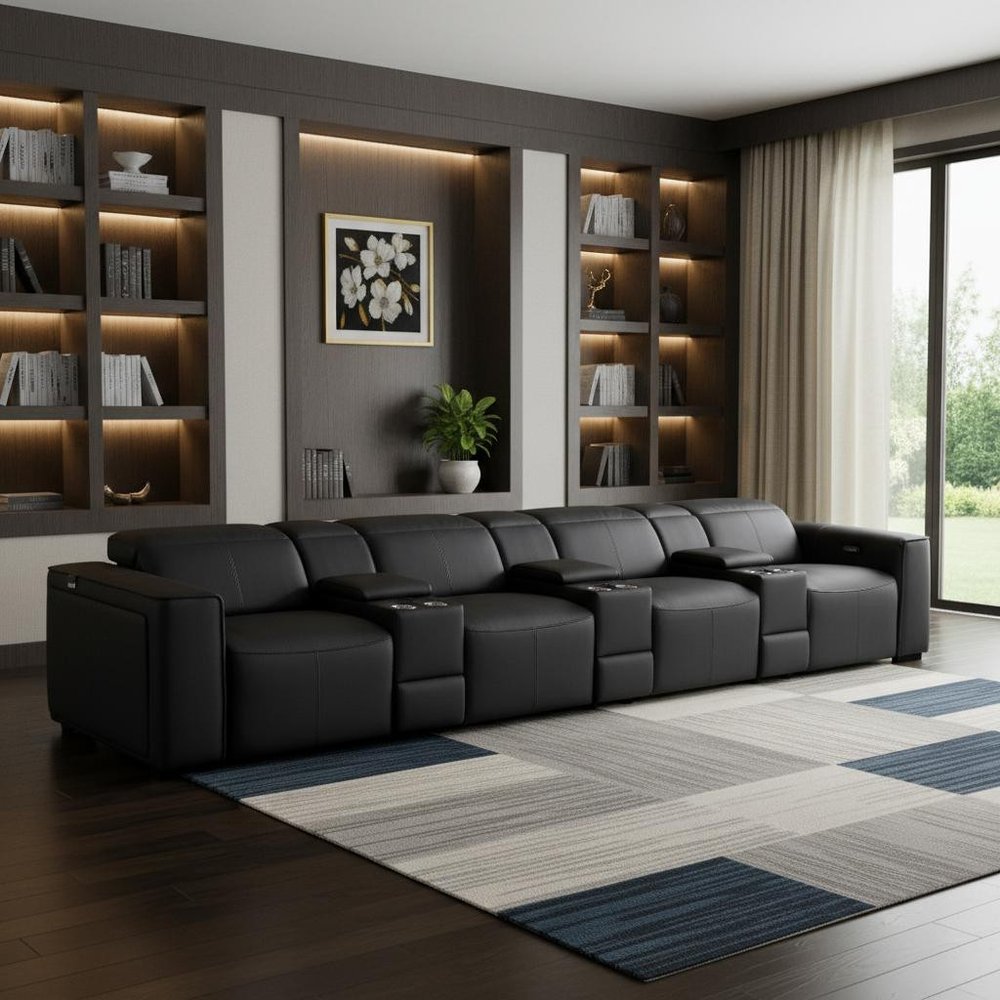 170" Beige Top Grain Leather Reclining Metal USB Sofa