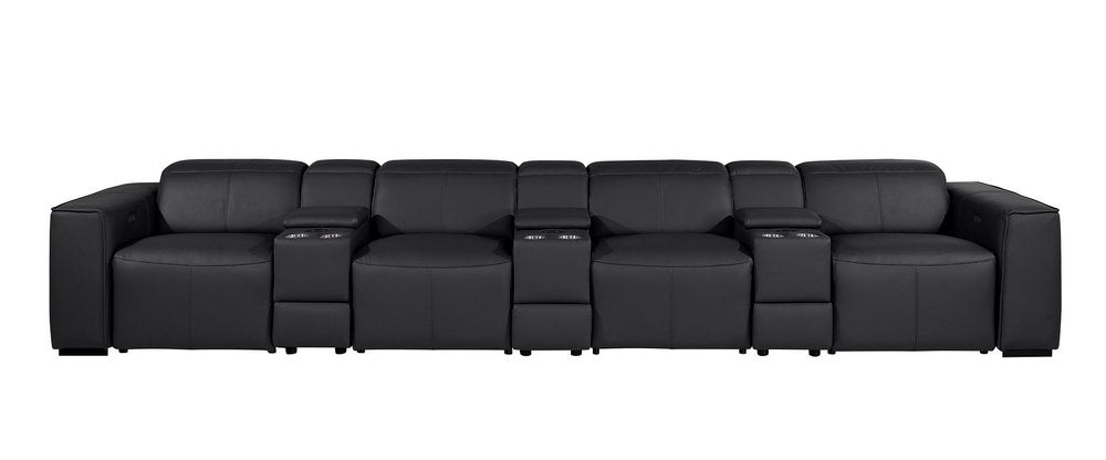 170" Beige Top Grain Leather Reclining Metal USB Sofa