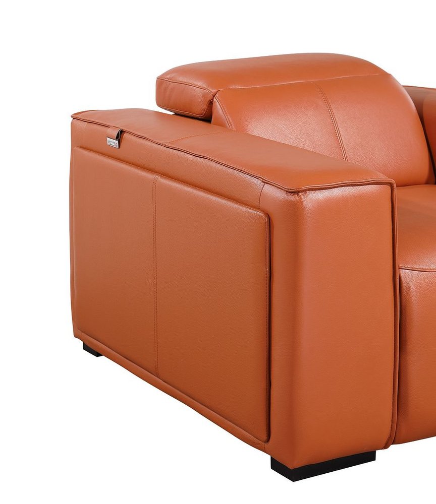 170" Beige Top Grain Leather Reclining Metal USB Sofa