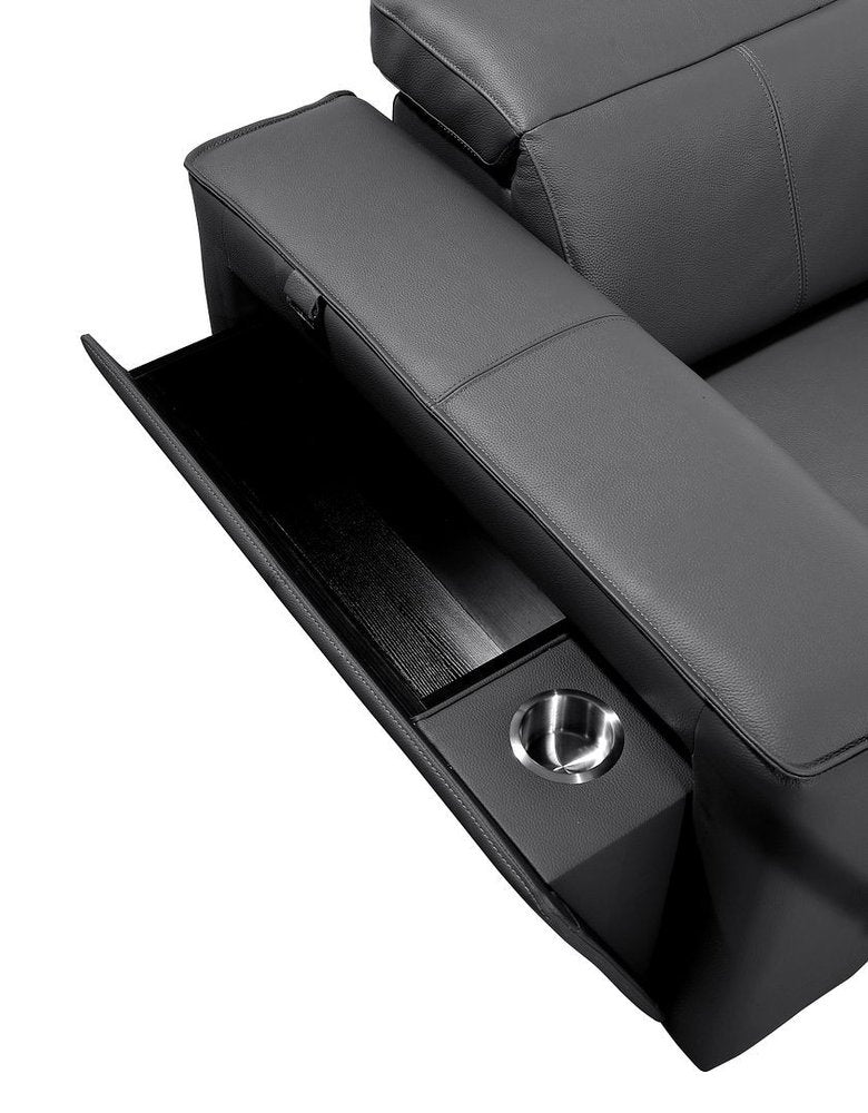 170" Beige Top Grain Leather Reclining Metal USB Sofa