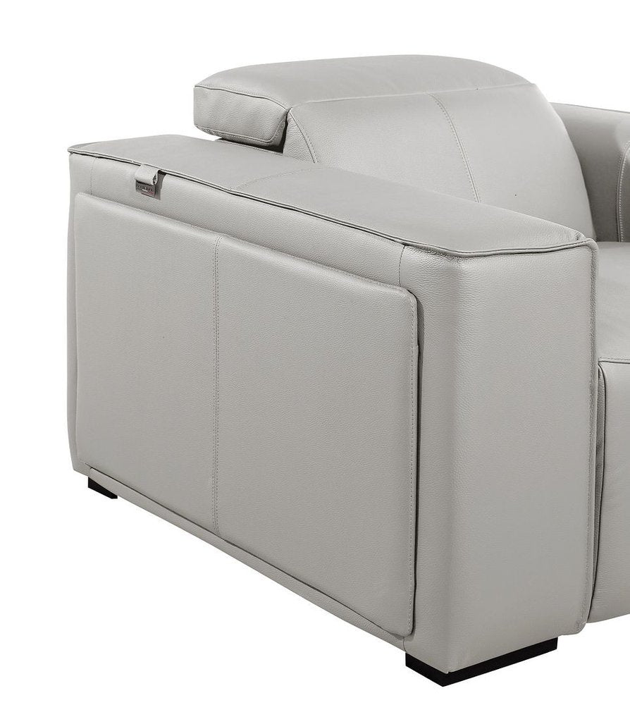 170" Beige Top Grain Leather Reclining Metal USB Sofa