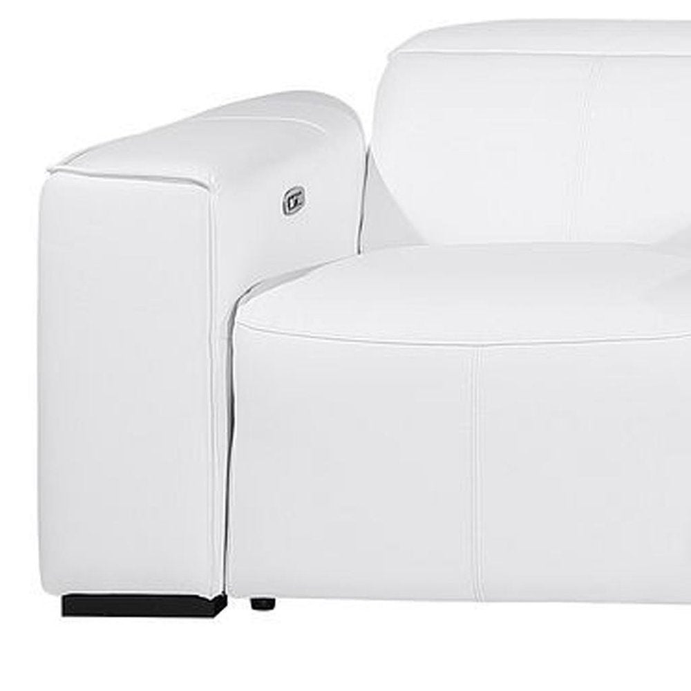 170" Beige Top Grain Leather Reclining Metal USB Sofa