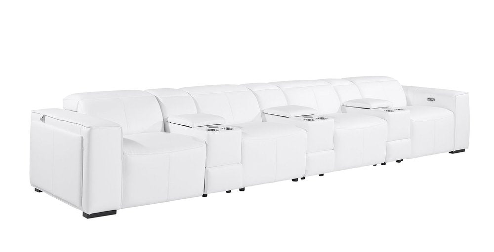 170" Beige Top Grain Leather Reclining Metal USB Sofa