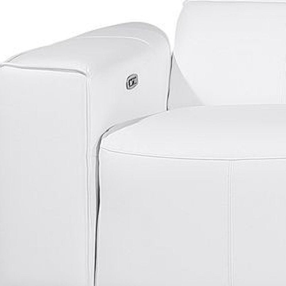 170" Beige Top Grain Leather Reclining Metal USB Sofa