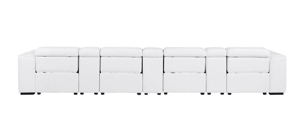 170" Beige Top Grain Leather Reclining Metal USB Sofa