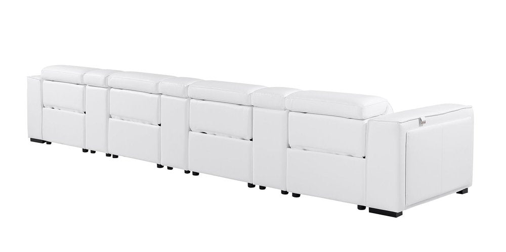 170" Beige Top Grain Leather Reclining Metal USB Sofa