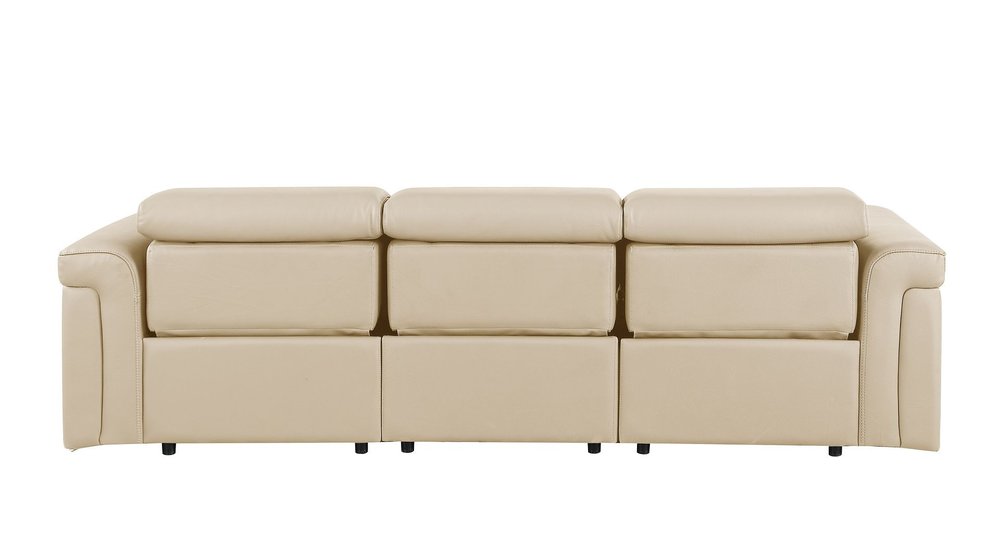 100" Beige Top Grain Leather Reclining Metal USB Sofa