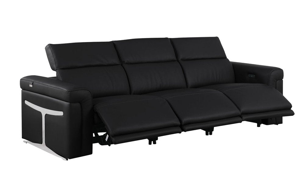 100" Beige Top Grain Leather Reclining Metal USB Sofa