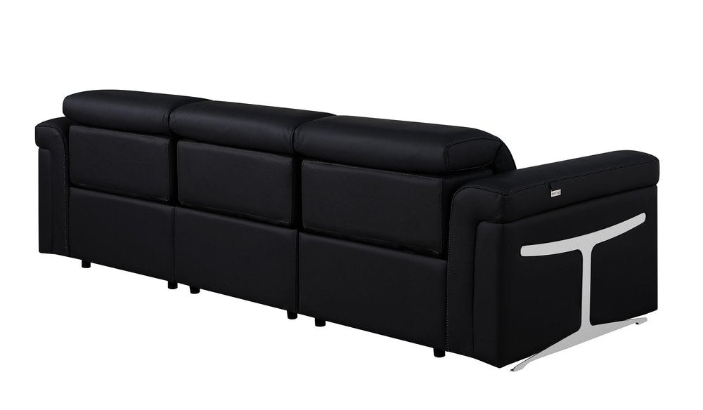 100" Beige Top Grain Leather Reclining Metal USB Sofa