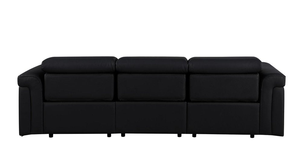 100" Beige Top Grain Leather Reclining Metal USB Sofa