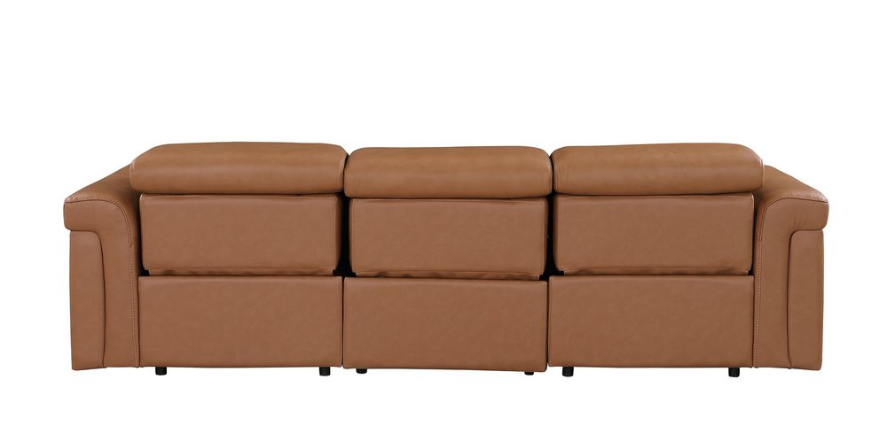 100" Beige Top Grain Leather Reclining Metal USB Sofa
