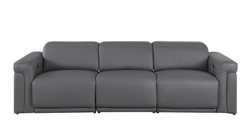 100" Beige Top Grain Leather Reclining Metal USB Sofa