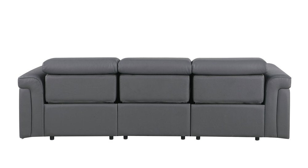 100" Beige Top Grain Leather Reclining Metal USB Sofa
