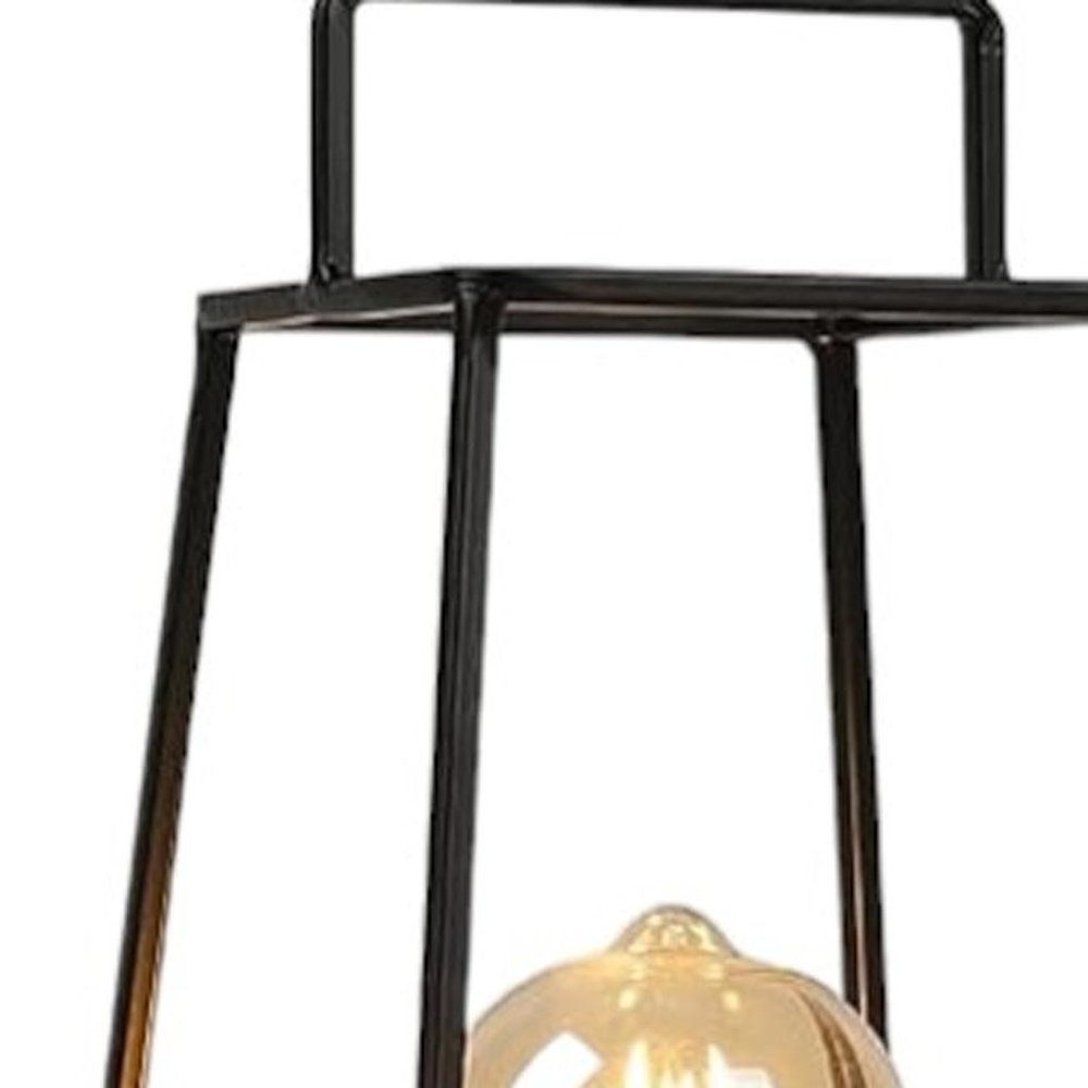 12" Black Geometric Novelty Lantern With Novelty Shade