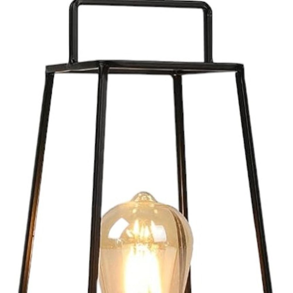 12" Black Geometric Novelty Lantern With Novelty Shade