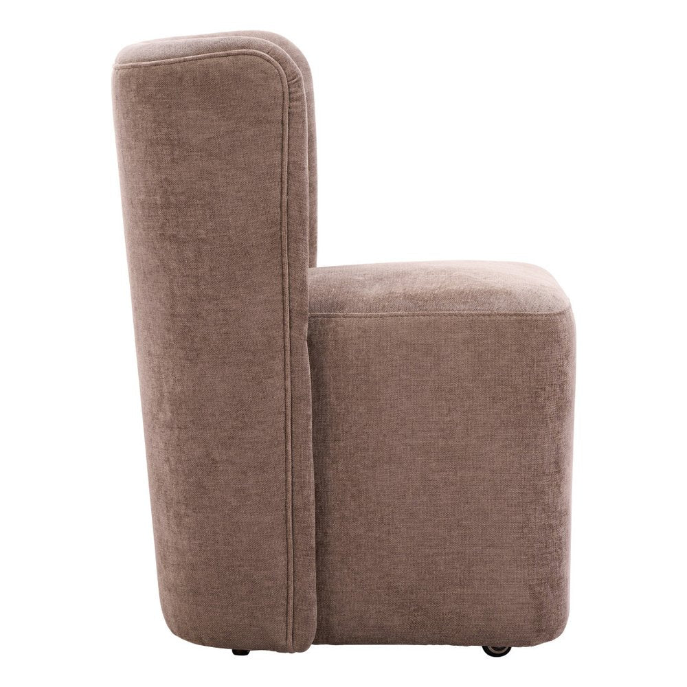 Taupe and Brown Upholstery Dining Side Chair With Wheels