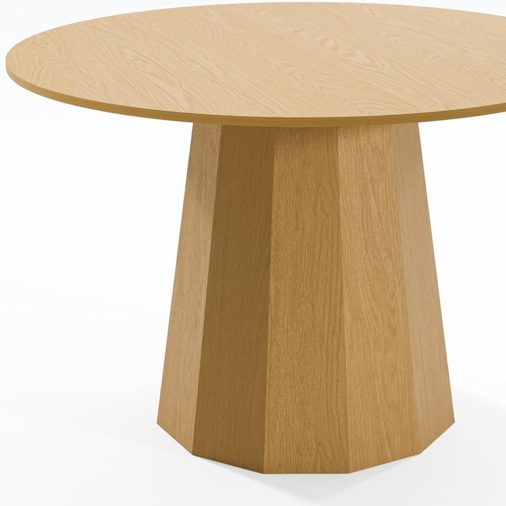 46" Oak Wood Pedestal Base Straight Edge Round Top Dining Table