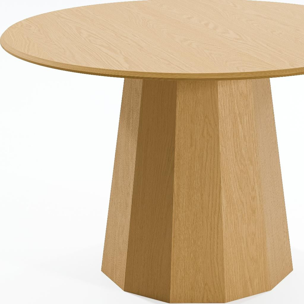 46" Oak Wood Pedestal Base Round Top Dining Table