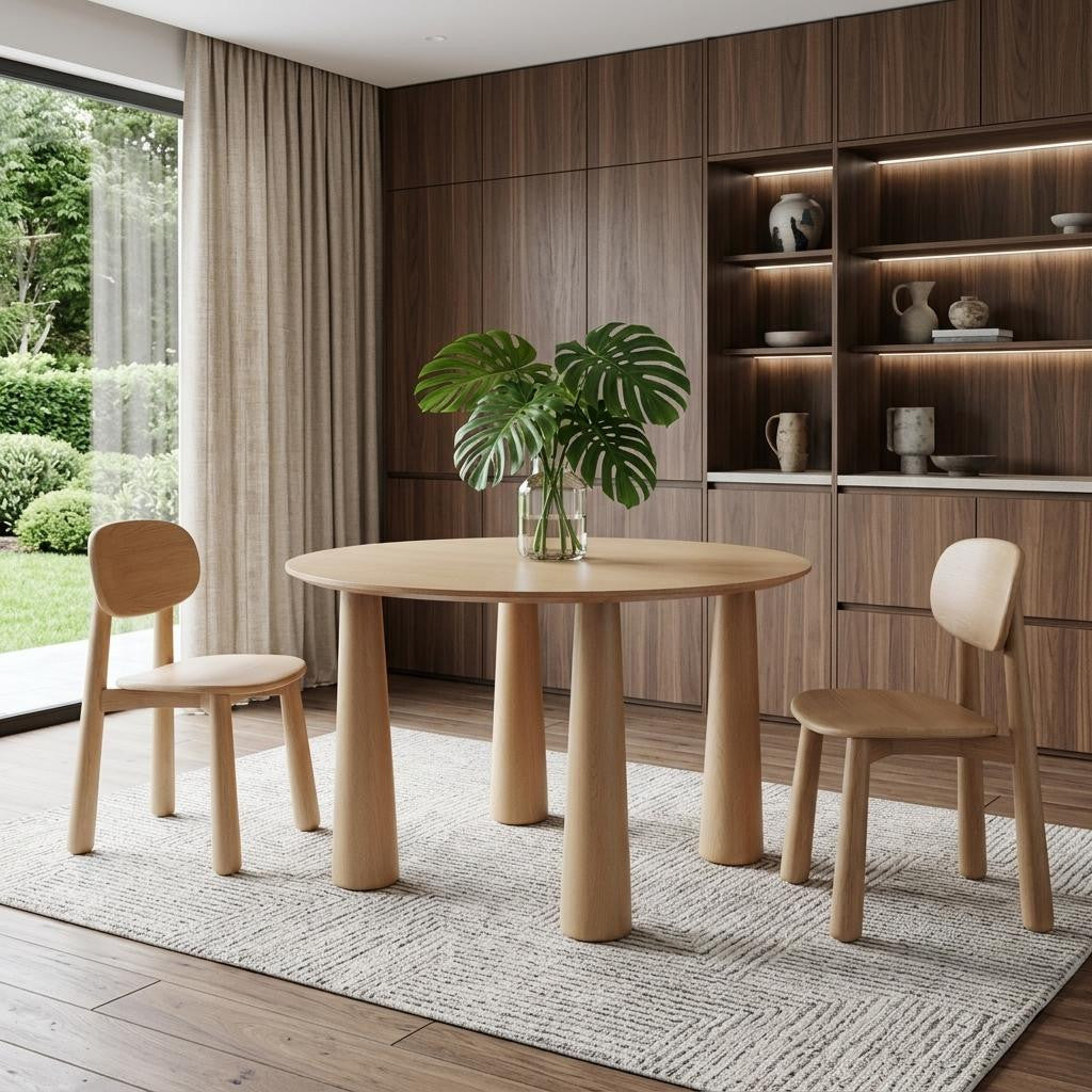 52" Natural Wood Round Top Dining Table