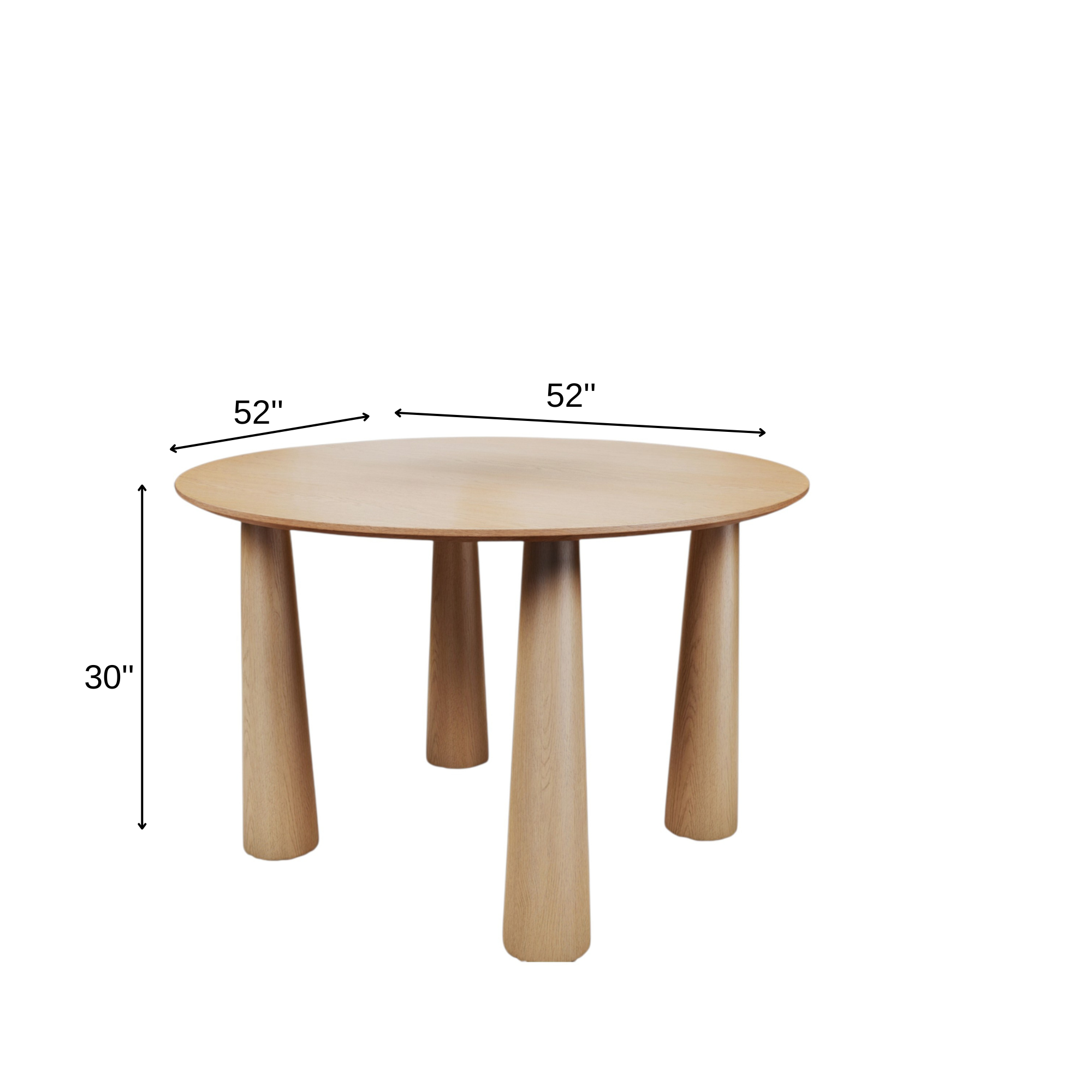 52" Natural Wood Round Top Dining Table