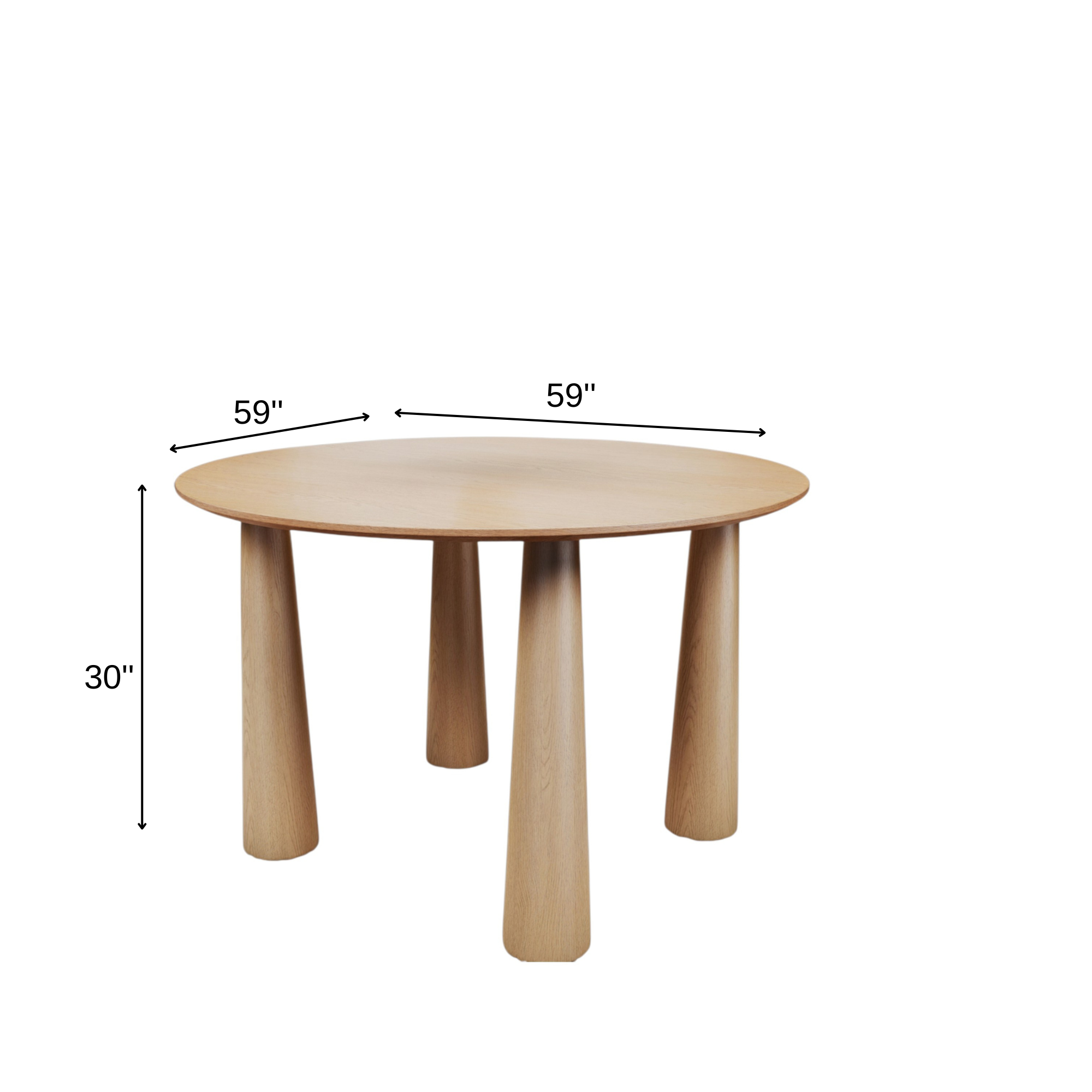 59" Natural Wood Round Top Dining Table