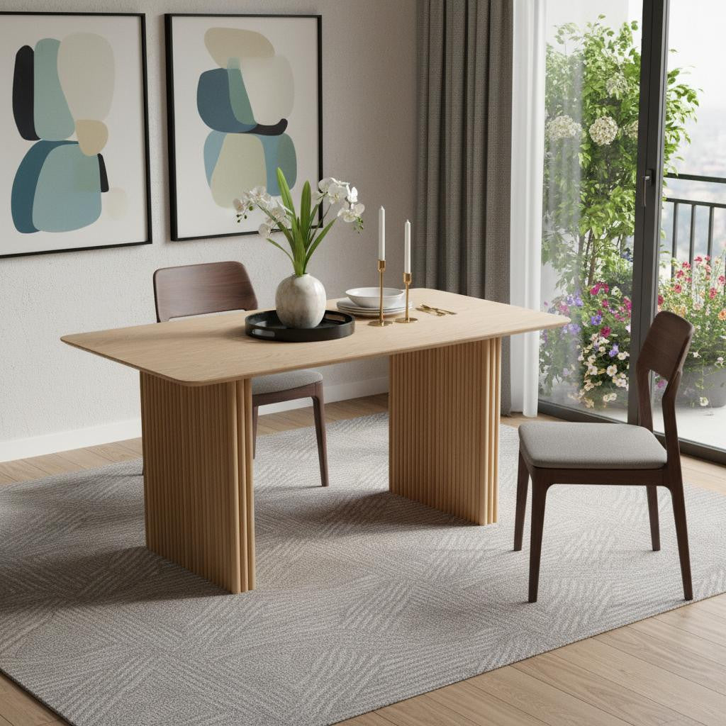 79" Natural Wood Double Pedestal Base Dining Table