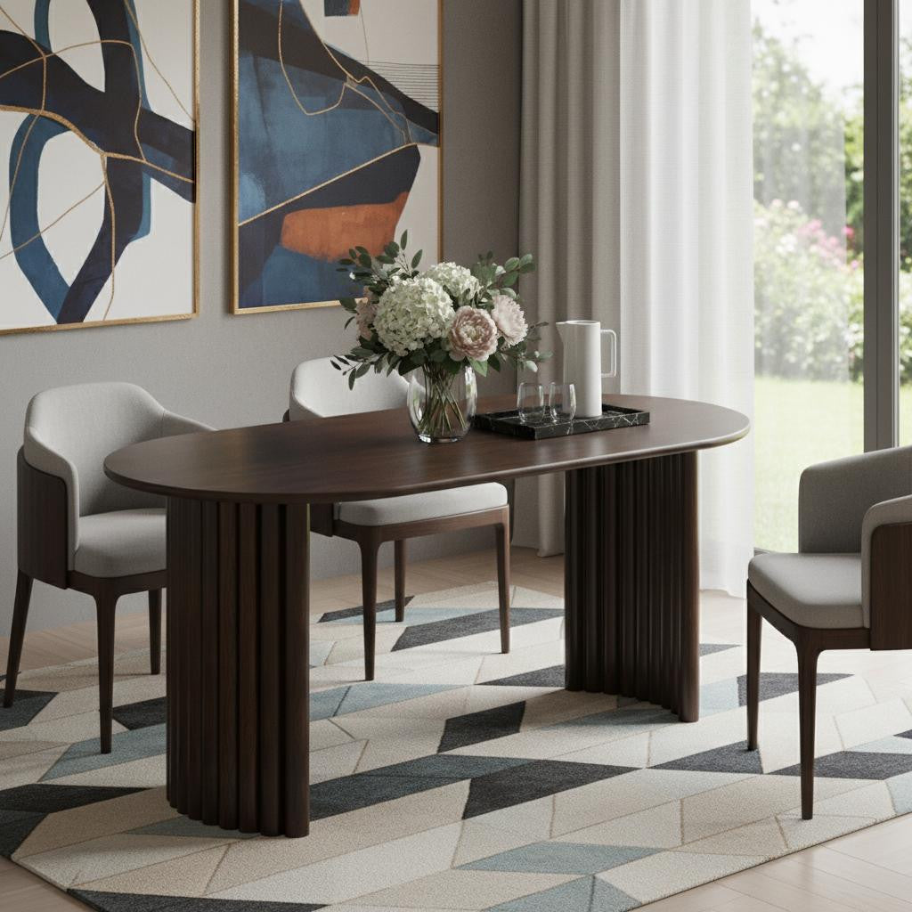 67" Walnut Solid Wood Double Pedestal Base Oval Dining Table