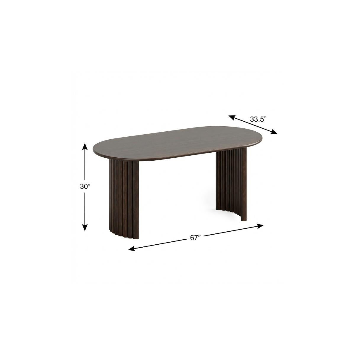 67" Walnut Solid Wood Double Pedestal Base Oval Dining Table