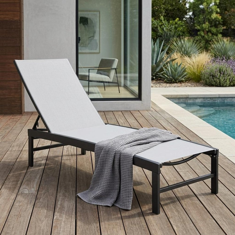 58" Light Gray Aluminum Five Position Adjustable Outdoor Chaise Lounge