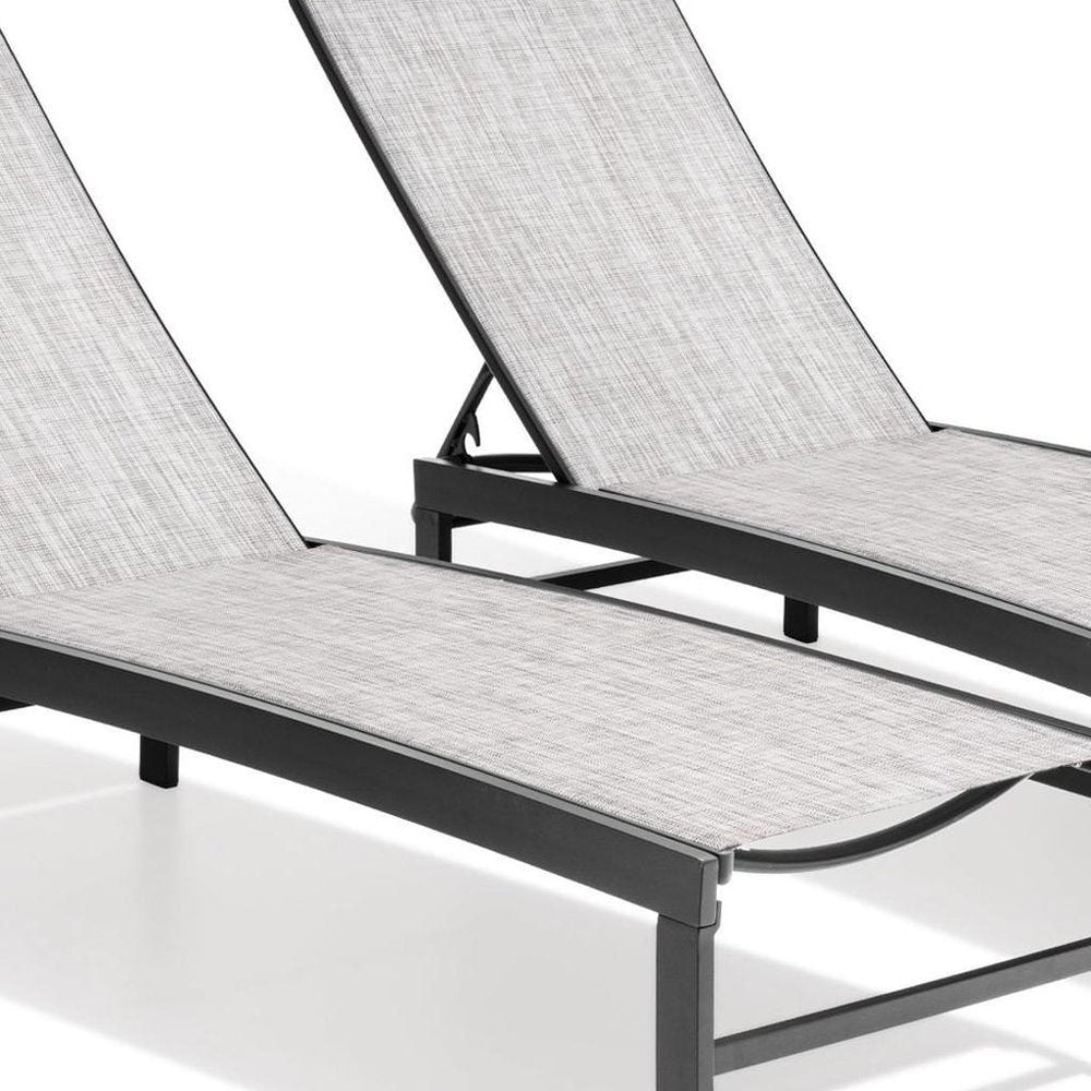 Set of Two Silver Aluminum Six Position Adjustable Outdoor Chaise Lounges