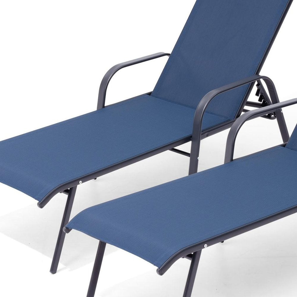 Set of Two Navy Blue Aluminum Six Position Adjustable Outdoor Chaise Lounges