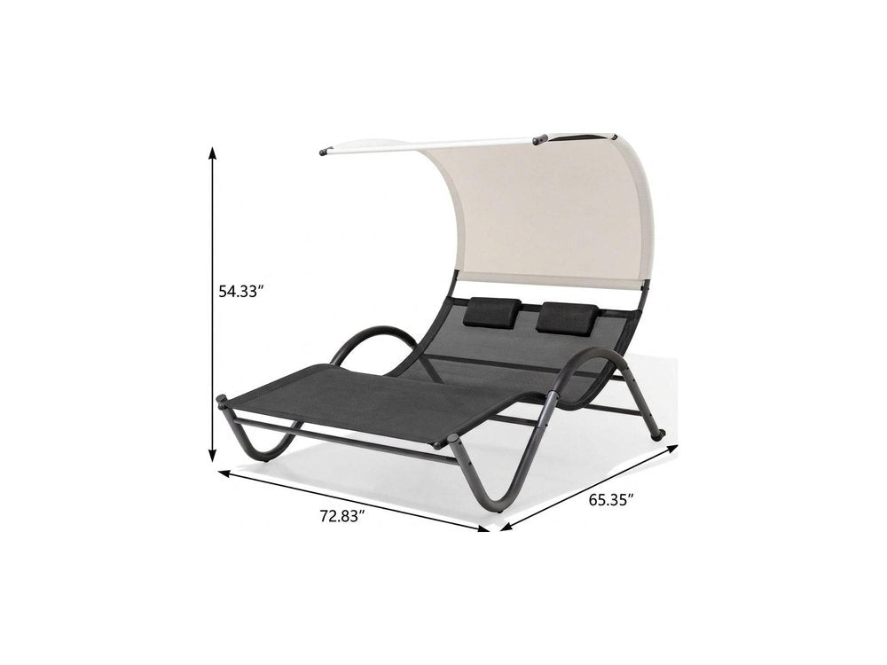73" Gray Aluminum Sling Outdoor Chaise Lounge With Canopy